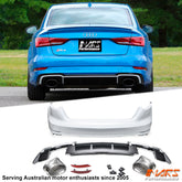 RS3 Style Rear Bumper Bar Bodykit with Diffuser & Exhaust Tips for AUDI A3 S3 8V Sedan 2017-2020