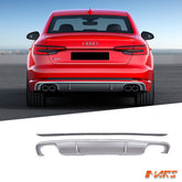 S4 Style Twin Exhaust outlet Diffuser with honeycomb mesh stripe for AUDI A4 B9 Sedan Standard Rear Bumper bar 2016-2018