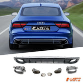 RS7 Style Rear Bumper bar Diffuser Bodykit & Exhaust Tips for AUDI A7 S7 4G MY15-MY18