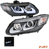 Black 3D DRL Projector Head Lights for Honda Civic 9th Gen FB Sedan 2012-2016