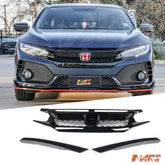 Gloss Black Type R Style Front Bumper Bar Grille Bodykit for Honda Civic X Sedan & Hatch 2016-2018