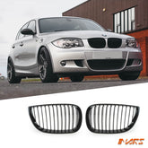 Gloss Black 1M Style Front Bumper Bar Kidney Grille Grill Bodykit for BMW 1-Series E87 E81 Hatch Pre LCI 2004-2010