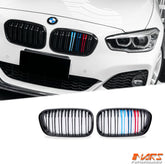 Gloss Black M4 style Front Bumper Bar Kidney Grille with colour stripes for BMW 1 Series F20 Hatch LCI 2015-2019