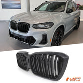 Gloss Black X3M X4M Style Front Bumper Bar Kidney Grille Grill for BMW X3 G01 LCI & X4 G02 LCI 2021-2024