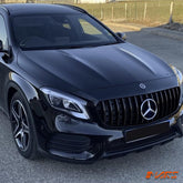 Black Panamericana AMG Style Front Bumper Bar Grill Grille Bodykit for Mercedes-Benz GLA-Class X156 2017-2020