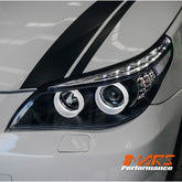Black 3D LED Angel - Eyes Projector Head Lights with LED Indicators for BMW 5 - Series E60 E61 2003 - 2007 - Mars Performance