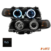 Black CCFL Angel Eyes Projector Head Lights for BMW 7 - Series E38 1995 - 1998 - Mars Performance