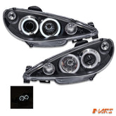 Black CCFL Angel Eyes Projector Head Lights for Peugeot 206 206CC - Mars Performance