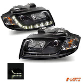 Black DAY - TIME LED DRL Projector Head Lights for AUDI A4 B6 2000 - 2005 - Mars Performance
