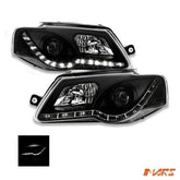 Black DRL LED Dual Beam Projector Head Lights for VolksWagen VW Passat B6 2006 - 2010 - Mars Performance