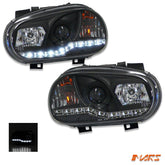 Black LED DRL Projector Head Lights for VolksWagen Golf IV MK - 4 1999 - 2004 - Mars Performance