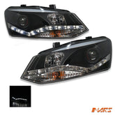 Black LED DRL Projector Head Lights for VolksWagen VW POLO 6R 2010 - 2016 - Mars Performance