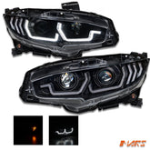 Black LED DRL Projector Head lights with Sequential Indicator for Honda Civic X 2016 - 2022 Sedan & Hatch VTI VTi - L VTi - S - Mars Performance
