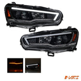 Black LED DRL Projector Head Lights with Sequential Indicators for Mitsubishi EVOLUTION X EVO 10 - Mars Performance