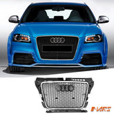Chrome Black Honeycomb RS3 Style Front Bumper Bar Grille Grill Bodykit for AUDI A3 8P 2009 - 2012 Facelift - Mars Performance