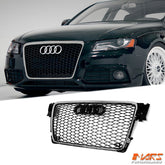 Chrome Black Honeycomb RS4 Style Front Bumper Bar Grille Grill Bodykit for AUDI A4 S4 B8 2009 - 2011 - Mars Performance