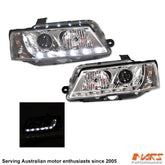 Crystal DRL LED Projector Head Lights for Holden & HSV Commodore VY - Mars Performance
