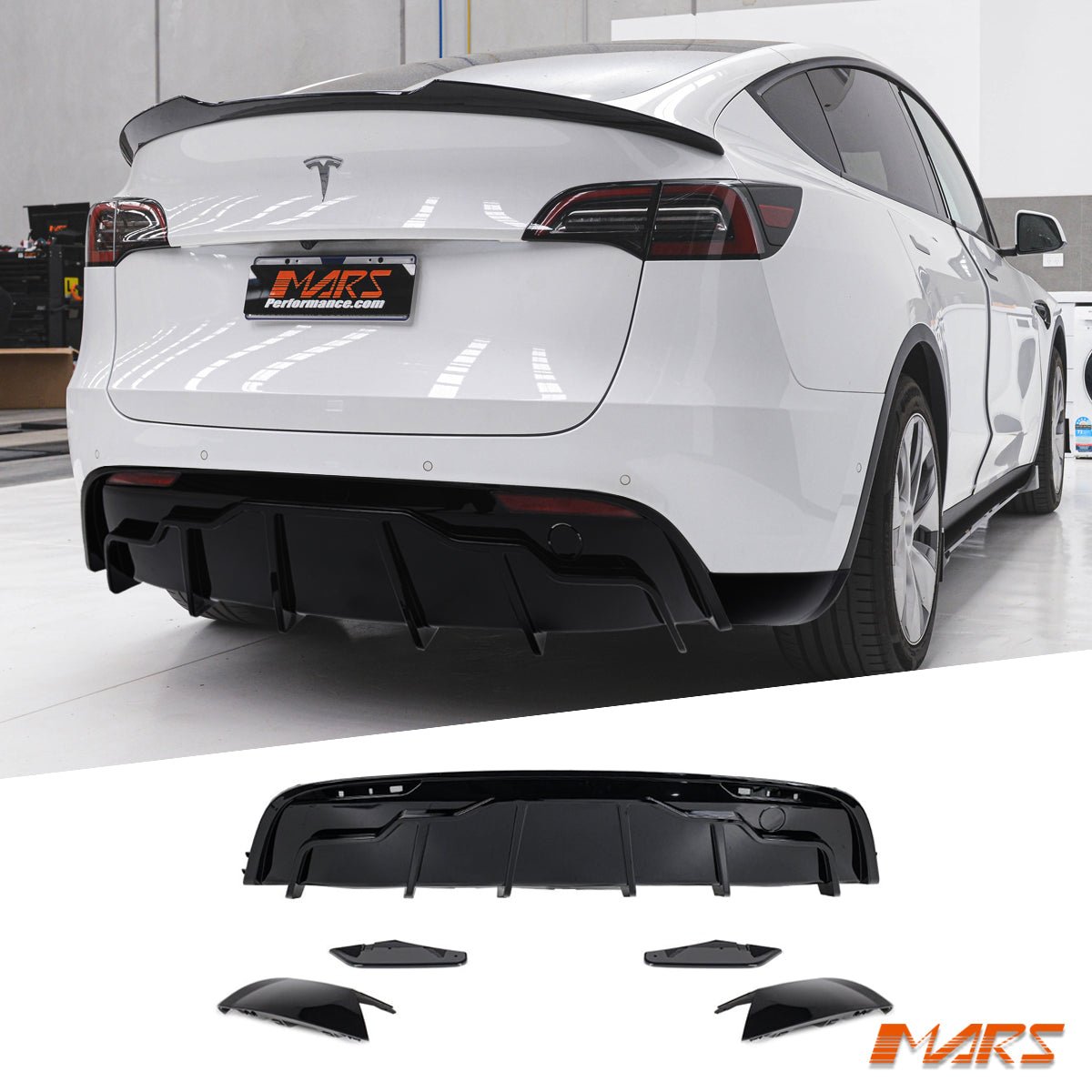 Glossy Black Rear Diffuser Lip With LED For Tesla Model Y 2020-2024 - Sporty Bumper Enhancement