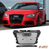 Gloss Black Honeycomb RS3 Style Front Bumper Bar Grille Grill Bodykit for AUDI A3 8P 2009 - 2012 Facelift - Mars Performance