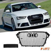 Gloss Black Honeycomb RS4 Style Front Bumper Bar Grille Grill Bodykit for AUDI A4 B8 2012 - 2016 - Mars Performance