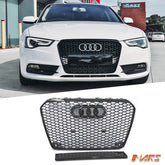 Gloss Black Honeycomb RS5 Style Front Bumper Bar Grille Grill Bodykit for AUDI A5 S5 8T 2013 - 2016 - Mars Performance