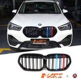 Gloss Black M Style Front Bumper bar Kidney Grille with colour stripes for BMW X1 F48 LCI 2019 - 2022 - Mars Performance