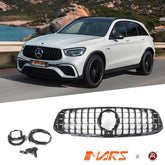 Gloss Black Panamericana Front Bumper Bar Grille Grill Bodykit for Mercedes - Benz X253 C253 GLC - Class GLC63 AMG 2019 - 2023 - Mars Performance
