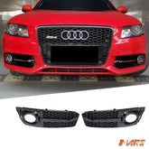 Gloss Black RS4 Style Front Bumper Bar Fog Lights Cover Grille for AUDI A4 B8 2009 - 2011 - Mars Performance