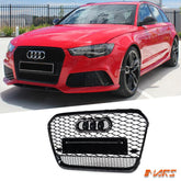 Gloss Black RS6 Style Front Bumper Bar Grille Grill Bodykit for AUDI A6 C7 2011 - 2014 Sedan & Avant - Mars Performance