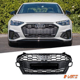 Gloss Black S4 Style Front Bumper Bar Grille Grill Bodykit for AUDI A4 S4 B9 2020 - 2024 - Mars Performance