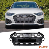 Gloss Black S4 Style Front Bumper Bar Grille Grill Bodykit for AUDI A4 S4 B9 2020 - 2024 - Mars Performance