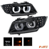 (Replace Stock HID/Xenon model) LED 3D Angel Eyes Halo Projector Head Lights for BMW 3 - Series E91 E90 LCI 2009 - 2012 - Mars Performance