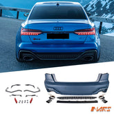 RS6 Style Rear Bumper Bar Bodykit with diffuser & Exhaust Tips for AUDI A6 S6 C8 2019 - 2024 - Mars Performance