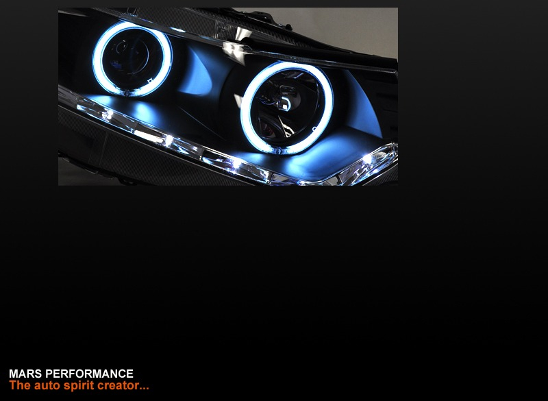 Black LED DRL & High Projector Lights Head for | Mars Accord Euro Style Power 2008-2013 Performance Honda Angel-Eyes