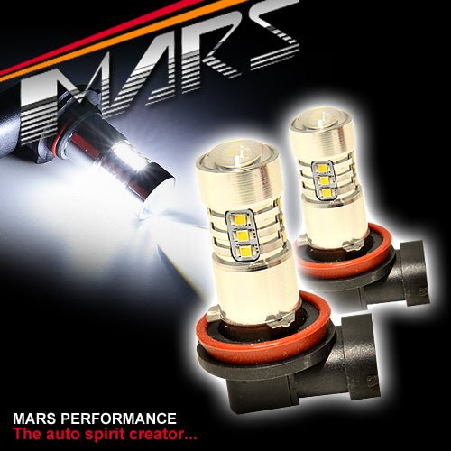 2x MARS Performance H8 H9 H11 Torch Projector LED SMD White Fog Light bulbs - Mars Performance