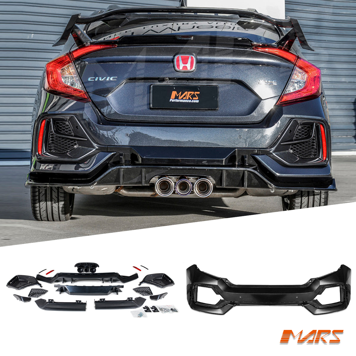 TYPE-R Style Rear Bumper bar Bodykit with exhaust tips for Honda Civic ...