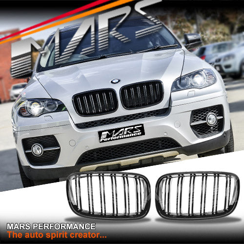 Gloss Black F86 X5M X6M Style Duel Stripe Front Kidney Grille Grill Bodykit for BMW X5 E70 & X6 E71