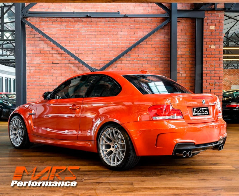 BMW E82 with 1M Style Rear Bumper featuring sensor holes and diffuser