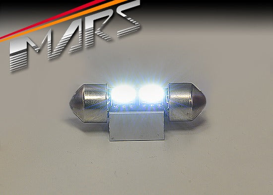 Close-up of white LED light on MARS 30mm Festoon CANBUS bulb