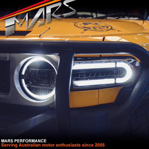 Black High Power Full LED Dual Beam HALO DRL Head Lights with Sequential Indicators for Toyota FJ-Cruiser 2006-2022