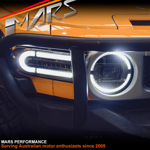 Black High Power Full LED Dual Beam HALO DRL Head Lights with Sequential Indicators for Toyota FJ-Cruiser 2006-2022