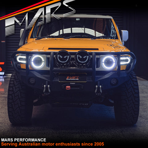 Black High Power Full LED Dual Beam HALO DRL Head Lights with Sequential Indicators for Toyota FJ-Cruiser 2006-2022