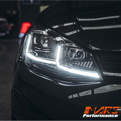 Black R Style DRL LED Projector Head Lights with Sequential Indicators for VolksWagen VW Golf 7.5 2018-2020