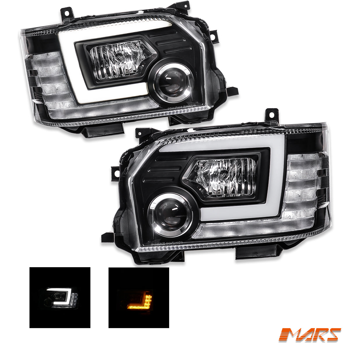 Black LED DRL Projector Head Lights with Sequential Indicators for Toyota Hiace 2015-2019