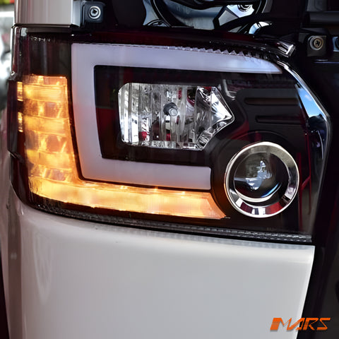 Black LED DRL Projector Head Lights with Sequential Indicators for Toyota Hiace 2015-2019