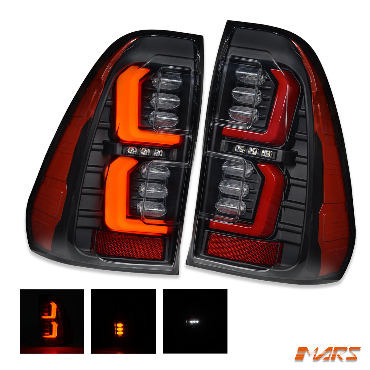 Black Full LED Tail lights with Red Stripes for Toyota Hilux REVO ROCCO 2015-2024