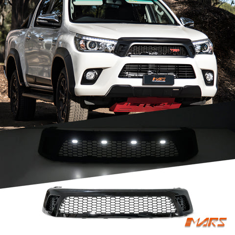 Gloss Black Front Bumper Bar Grille Grill Bodykit with LED lights for Toyota Hilux Revo & TRD 2015-2018 & Rugged WorkMate 2015-2020