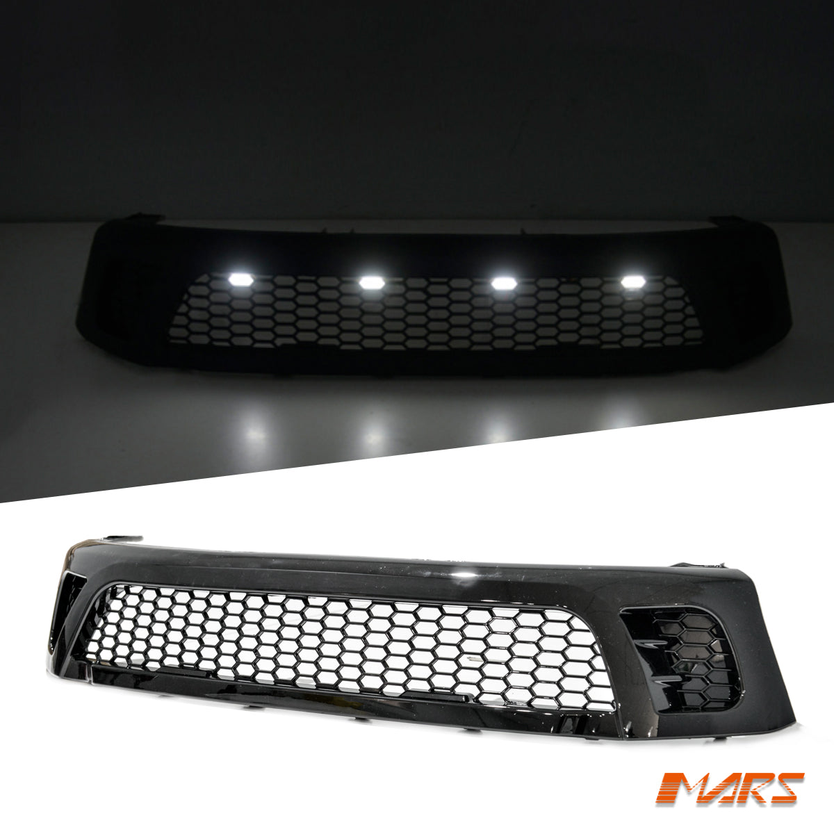 Gloss Black Front Bumper Bar Grille Grill Bodykit with LED lights for Toyota Hilux Revo & TRD 2015-2018 & Rugged WorkMate 2015-2020