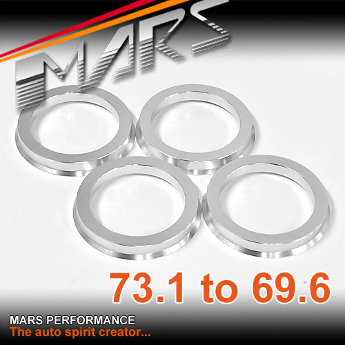 4x Mars Performance Wheels Hub Centric Rings Aluminium Alloy OD = 73.1 mm to ID = 69.6 mm