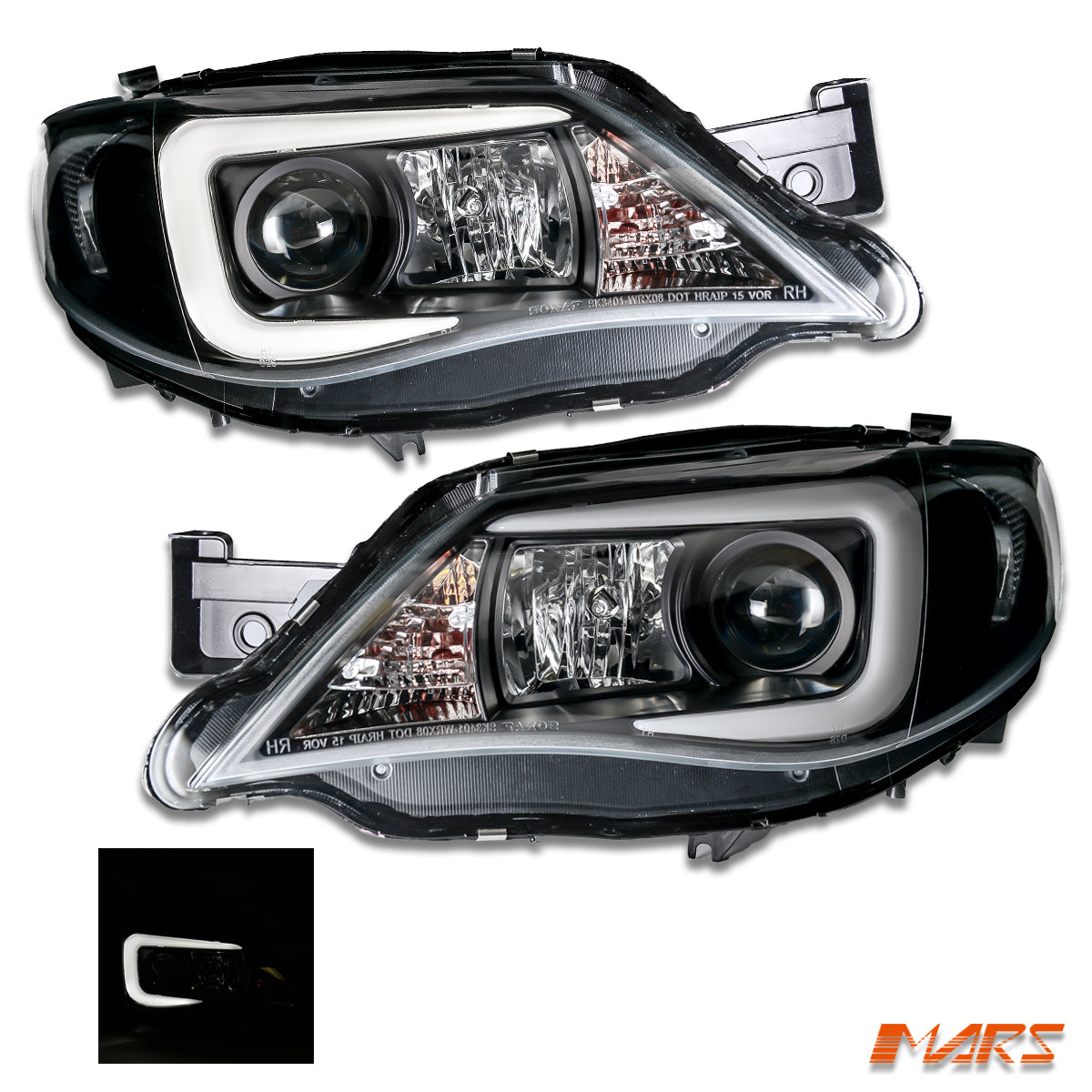 Replace Stock Halogen model LED 3D Stripe Bar DRL Projector Head Lights for Subaru Impreza 2007-2013